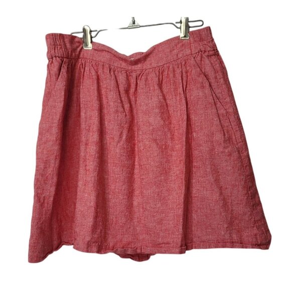 Loft Womens Red Linen Blend A-Line Skirt Medium Elastic Waist Lightweight & Brea - Picture 2 of 8